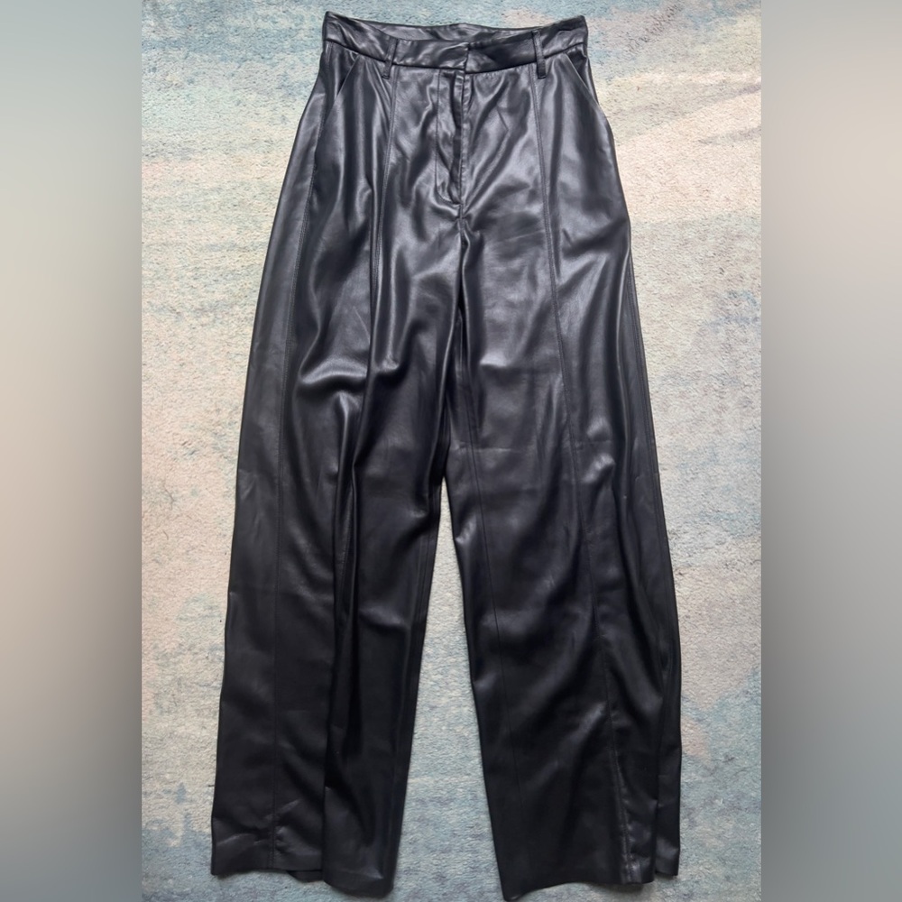 Nanushka Black Pleather Trousers